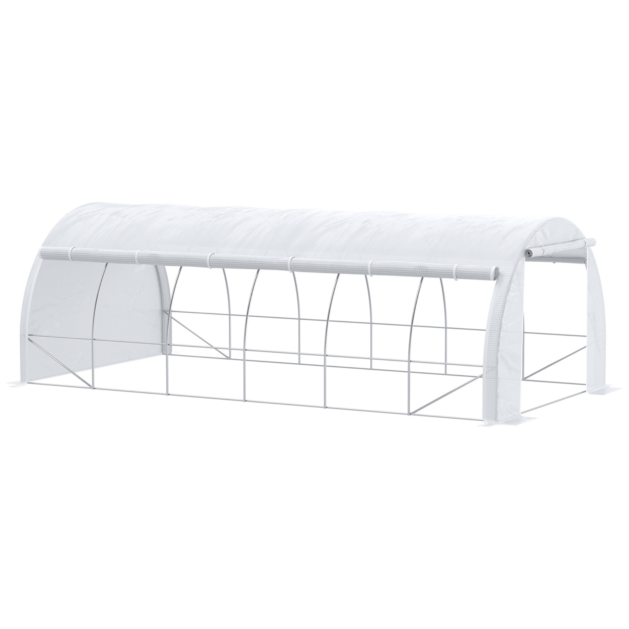 Invernadero de Túnel de Jardín 6x3x2 m con Puerta y 12 Ventanas Enrollables de Polietileno 140 g/m² y Acero Galvanizado para Cultivos Plantas Flores Blanco
