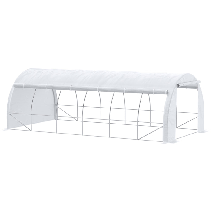 Invernadero de Túnel de Jardín 6x3x2 m con Puerta y 12 Ventanas Enrollables de Polietileno 140 g/m² y Acero Galvanizado para Cultivos Plantas Flores Blanco