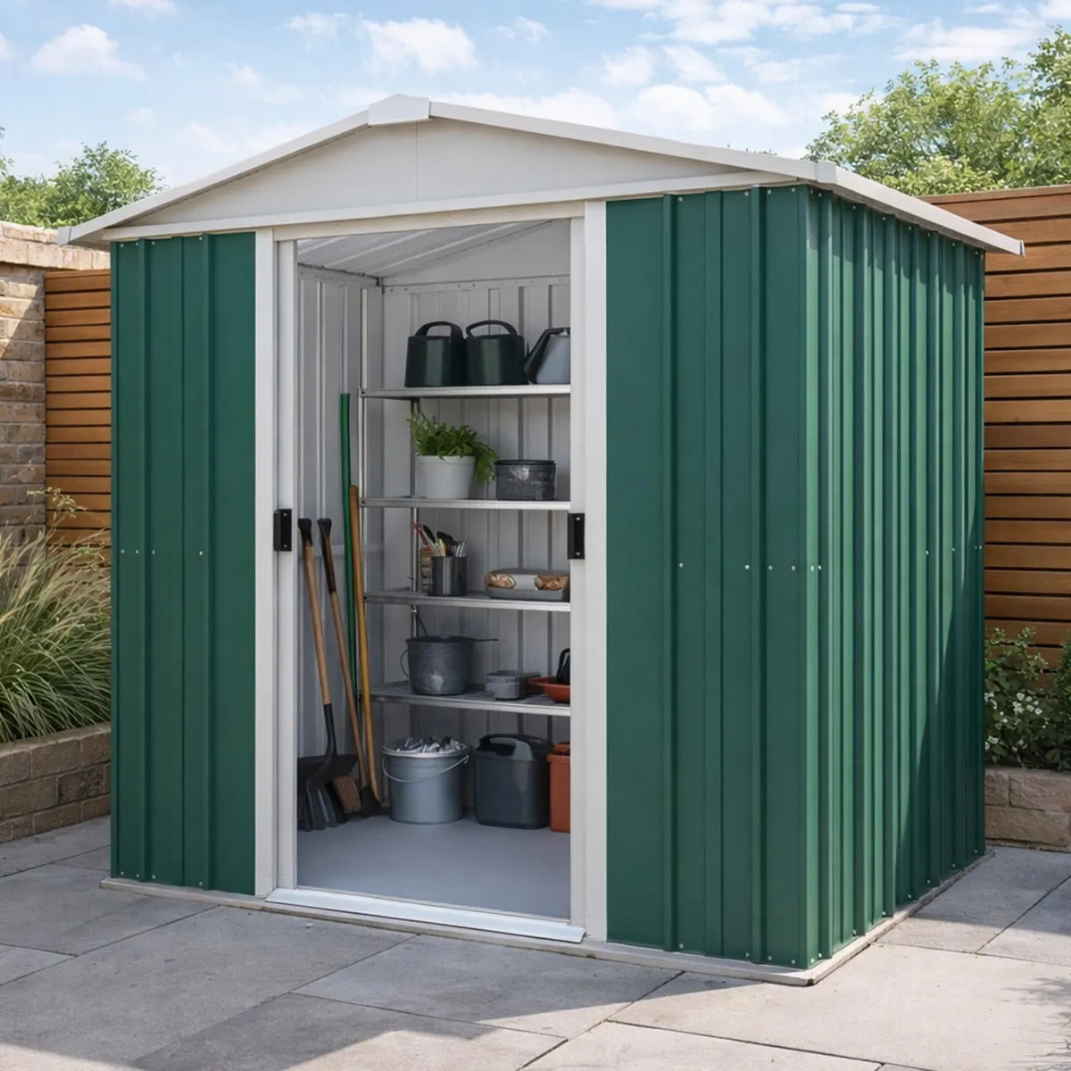 Abri de jardin métal vert Yardmaster 2,3 m² + kit d'ancrage