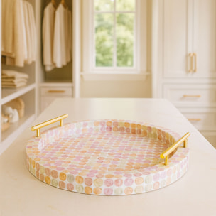 Plateau rond avec poignée en coquille de capiz rose ELORA