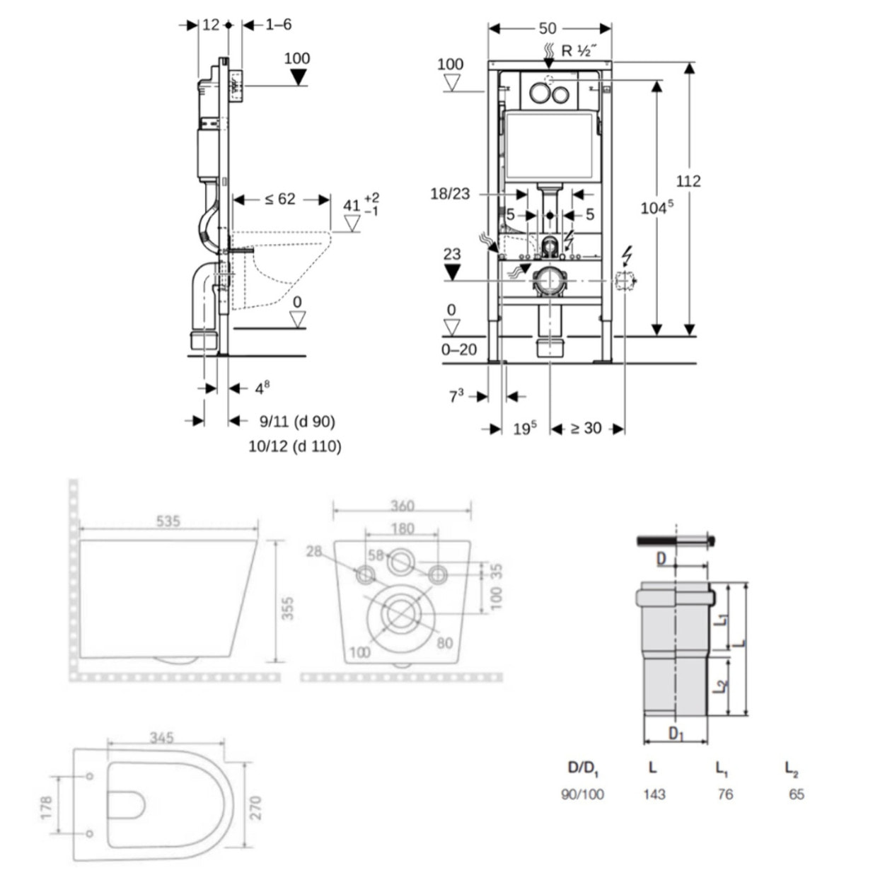 Duofix pack WC bâti-support + WC suspendu sans bride Ceramia avec abattant SoftClose + plaque (GEBCE14BMT01-FR)