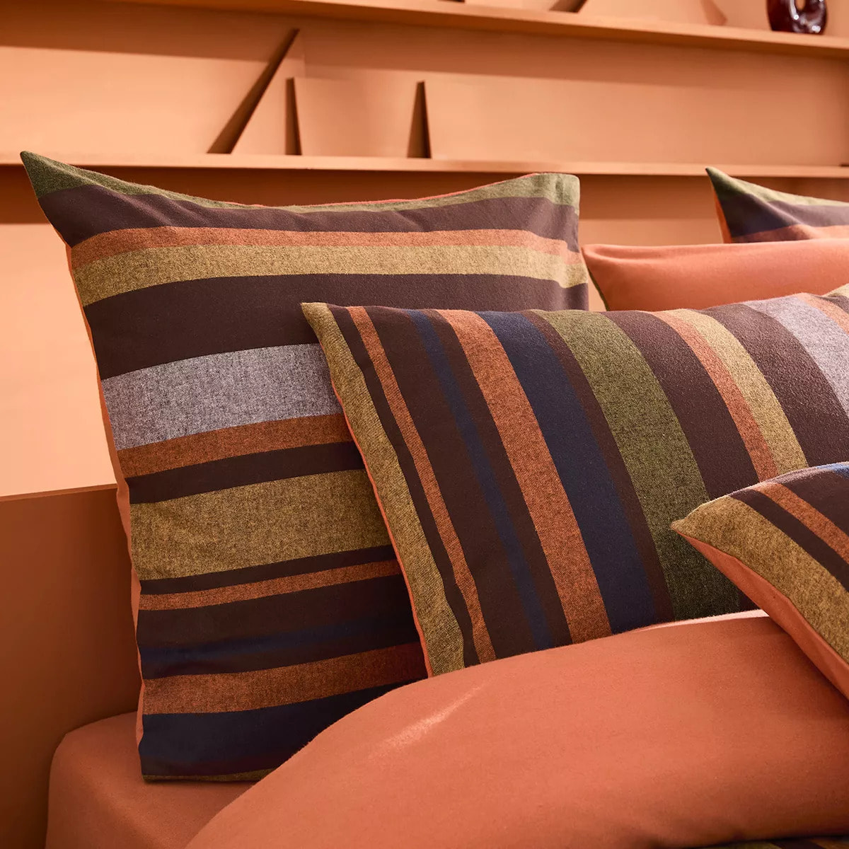 Housse de couette pur coton 200 g/m² rayé orange brun Wilson brown