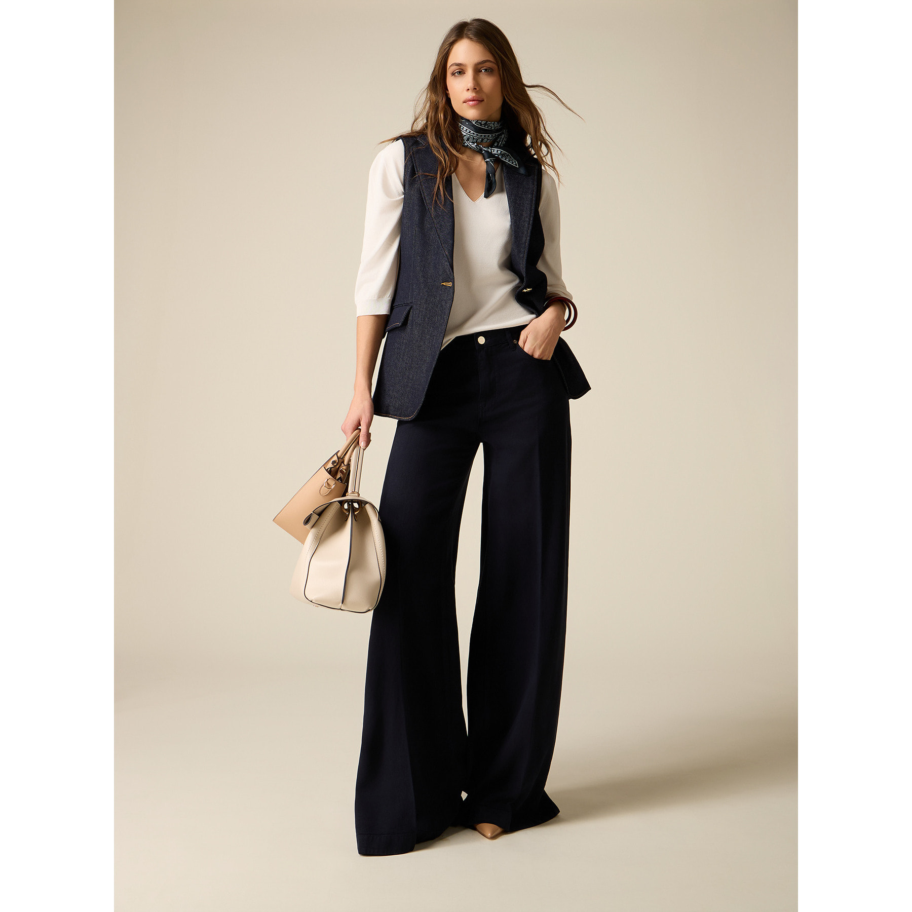 Oltre - Pantalones palazzo de tencel - Azul