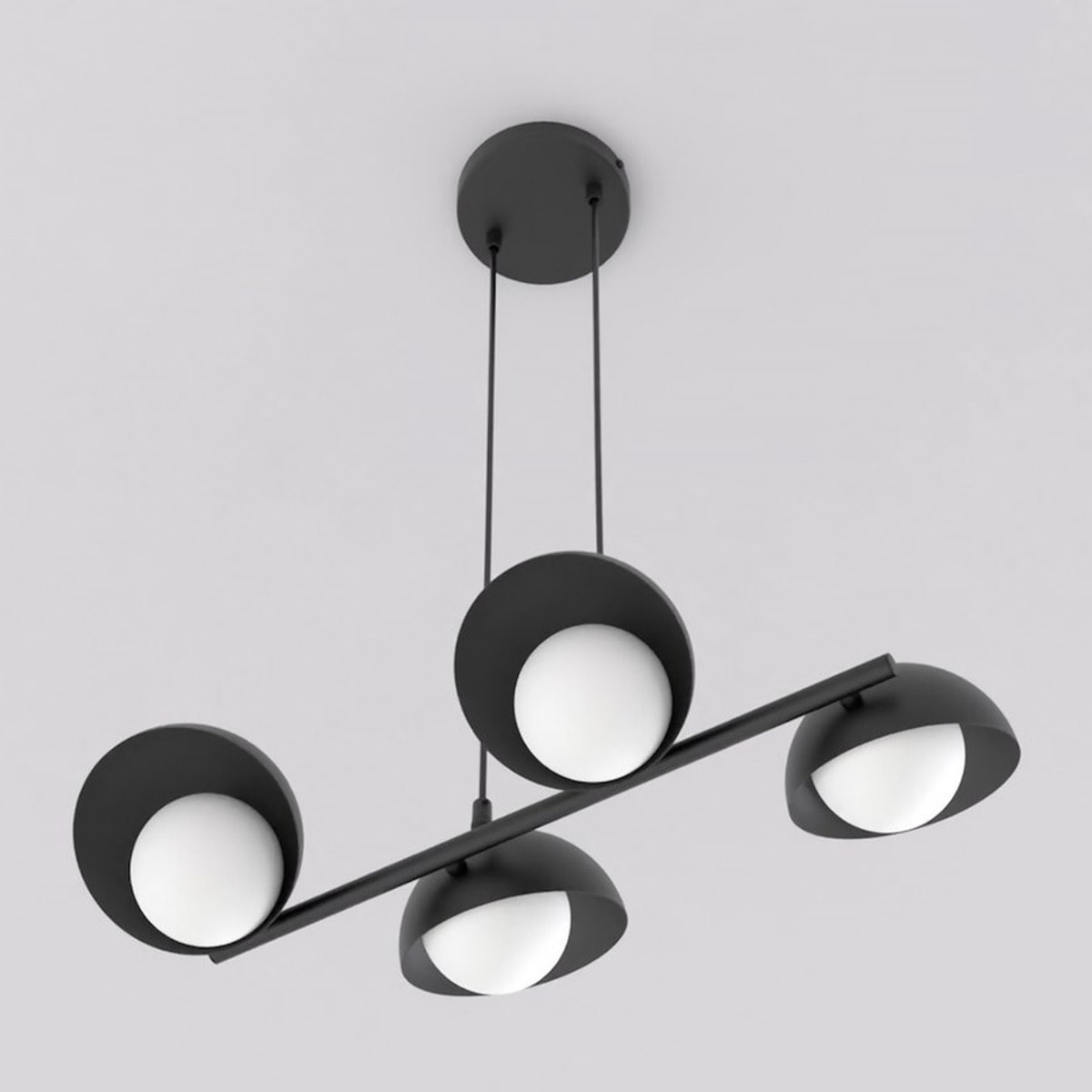 Lampada a sospensione BOOM in acciaio nero con diffusori sferici
