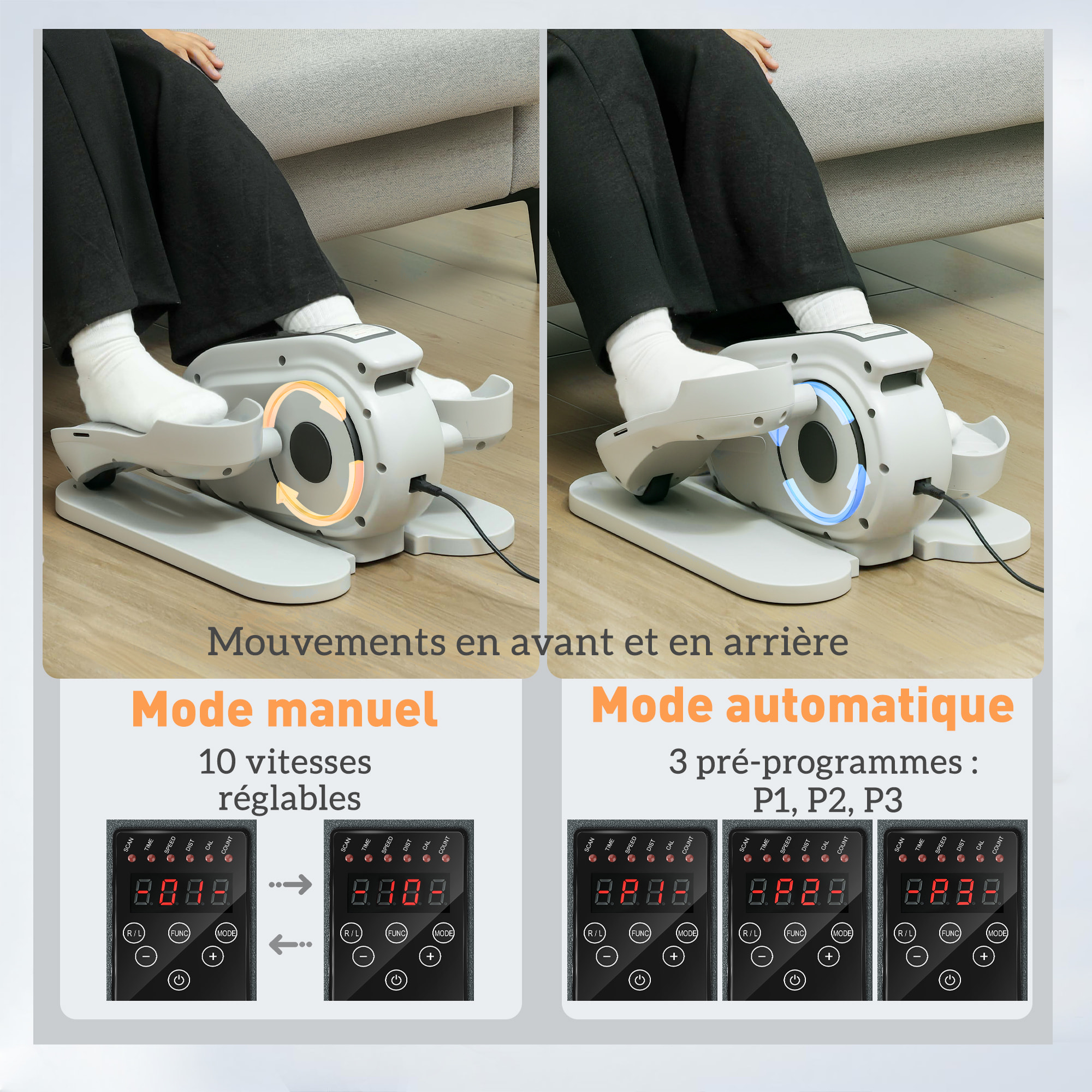 Elliptique de bureau, mini vélo elliptique électrique avec écran LCD, télécommande et 10 vitesses réglables, silencieux et portable pour les seniors, blanc