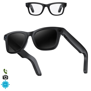 Gafas inteligentes E2. Con cámara de 8MPX, vídeos en 1080p, traductor AI en tiempo real y control de música/llamadas. Con lentes oscuras y transparentes.