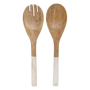 Couverts à salade bicolore Ava L.28cm blanc