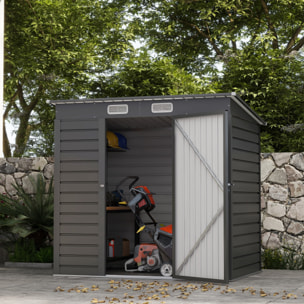 Abri de jardin cabanon dim. 191L x 130l x 166H cm porte verrouillable ventilations tôle acier ondulé gris