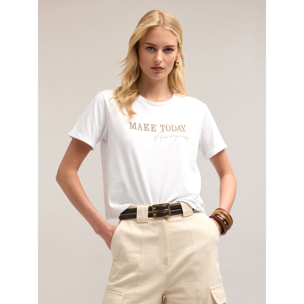 Motivi - T-shirt boxy con scritta ricamata - Bianco