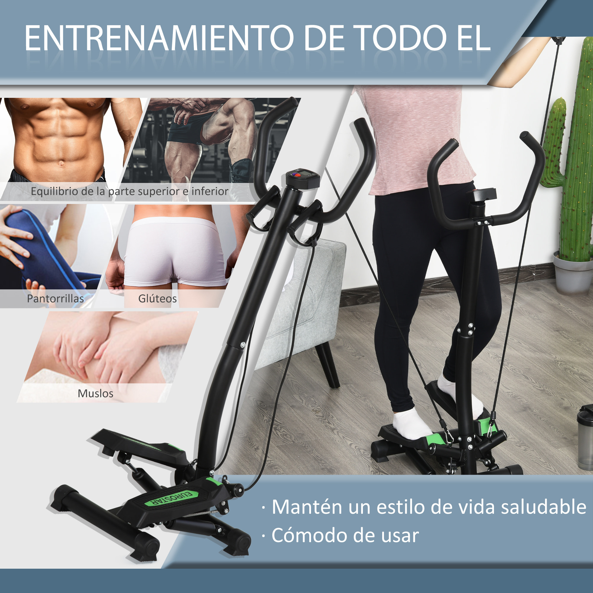 Máquina De Step Acero y ABS 40x48x118cm Negro Y Verde