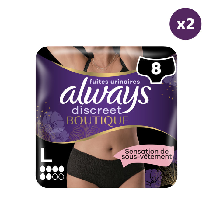 2x8 Culottes pour Fuites Urinaires Always Discreet Boutique - Taille L - Noires Taille Basse