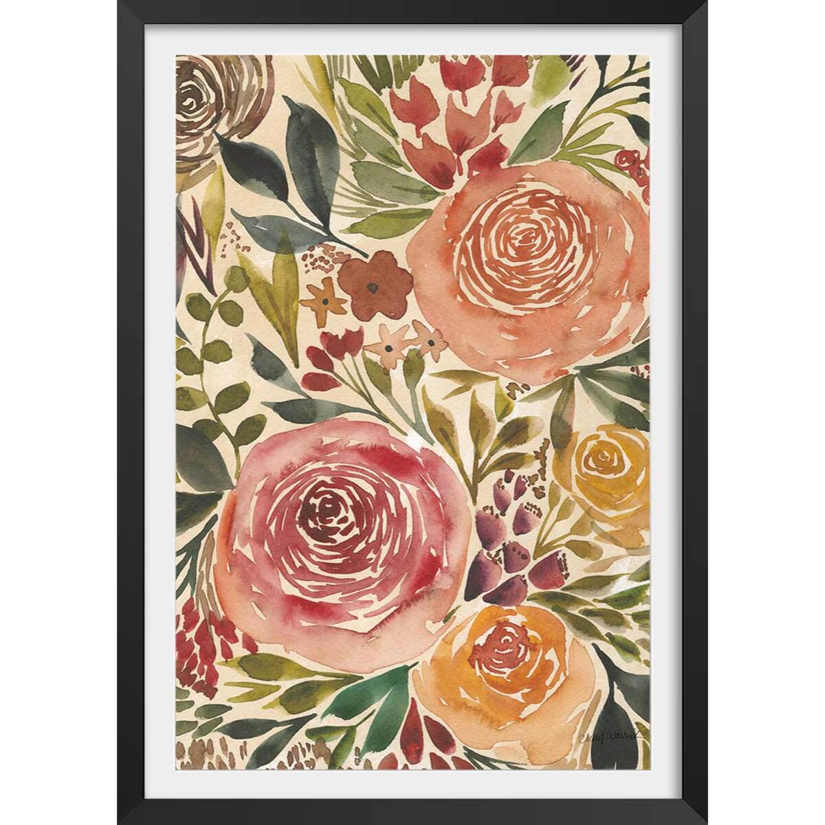 Poster roses merveilleuses Affiche + cadre en bois - Noir