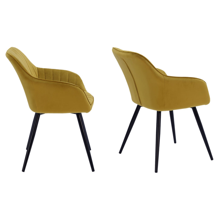 Lot de 2 chaises en velours BERTILLE moutarde