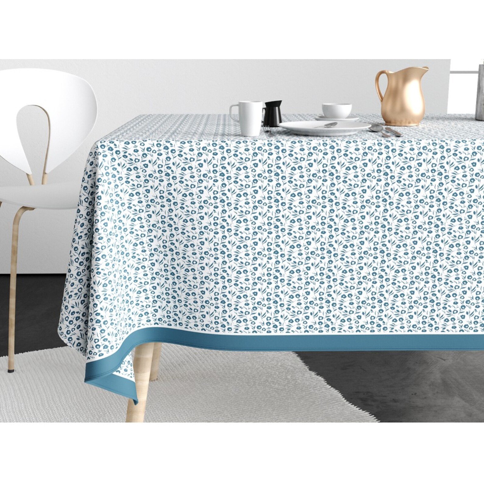 Nappe imprimée Coton Anti Tache Fleurs Des Champs Bleu