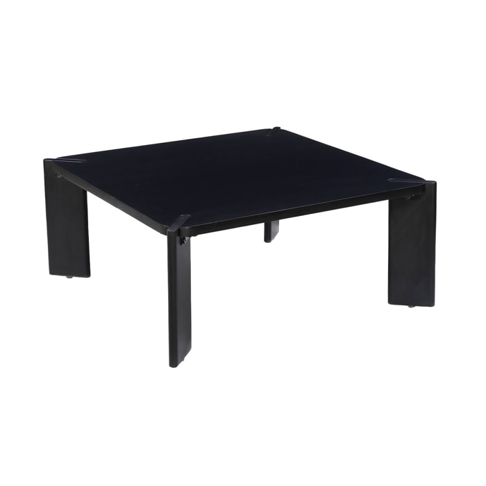 Table basse exotique carrée bois massif 80cm noir - Reva