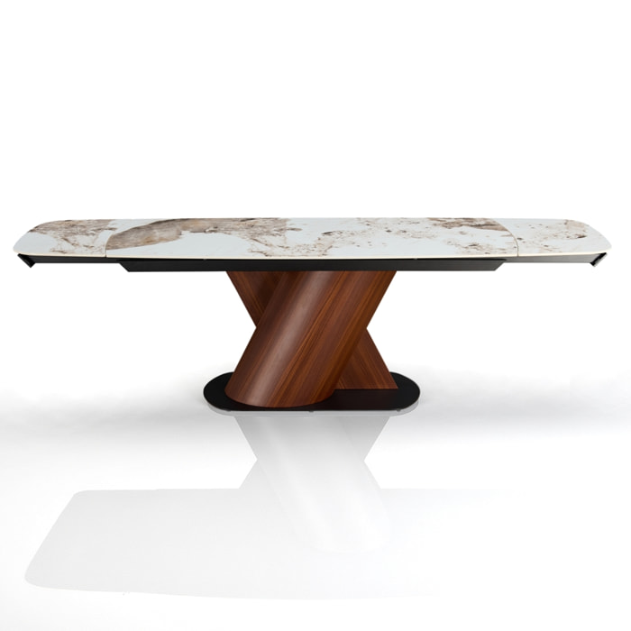 Table à manger extensible Tomasucci JAN, en céramique, marbre onyx, chêne, 180/220/260 × 90 × 75 cm
