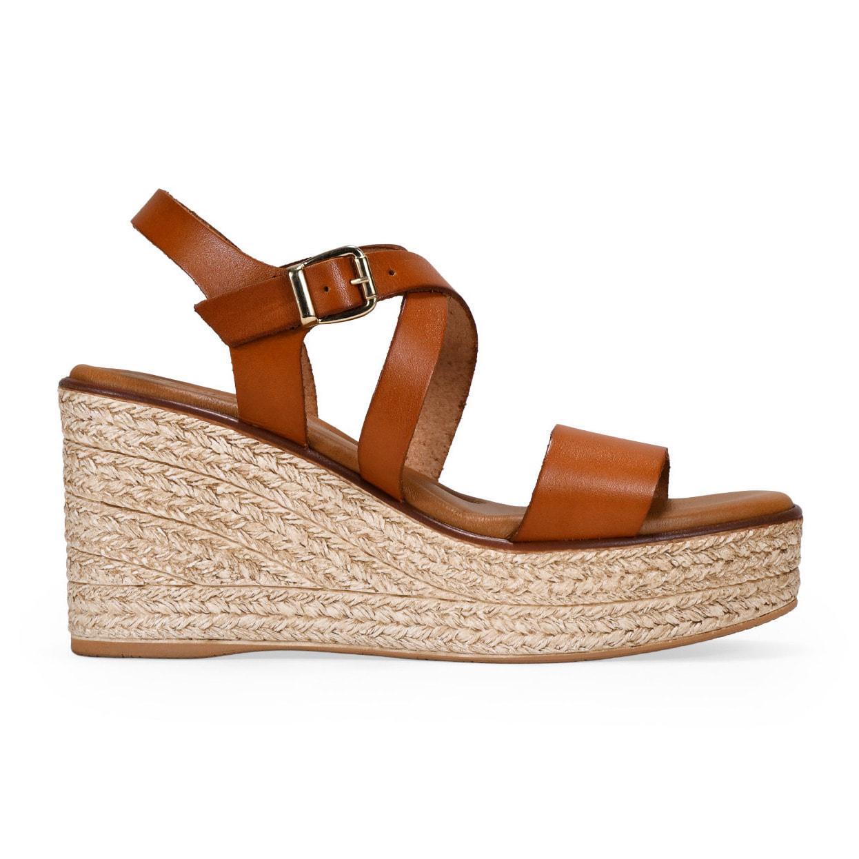 Sandalias marrones en piel con cuña