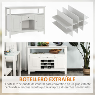 HOMCOM Aparador de Cocina Aparador de Comedor con 1 Cajón 1 Estante Abierto 2 Puertas y Botellero para 12 Botellas para Salón 116,5x40x82,5 cm Blanco