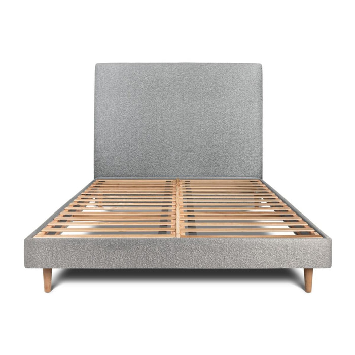 Lit avec tête de lit tapissée bouclette et sommier kit Ep14