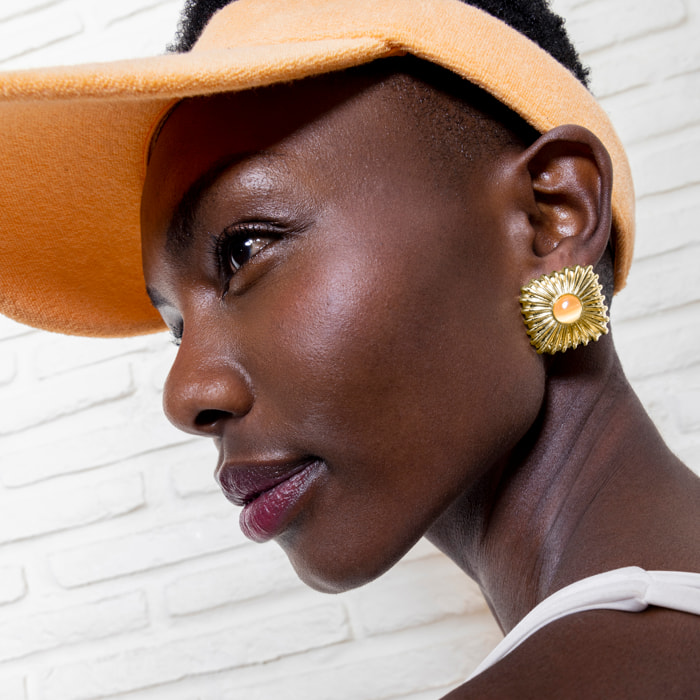 Pendientes de Ojo de Gato Naranja acabados en oro amarillo de 18k