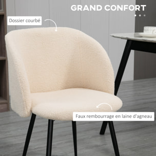 Chaises de visiteur design - lot de 2 chaises - piètement incliné effilé acier noir - revêtement effet laine bouclée beige