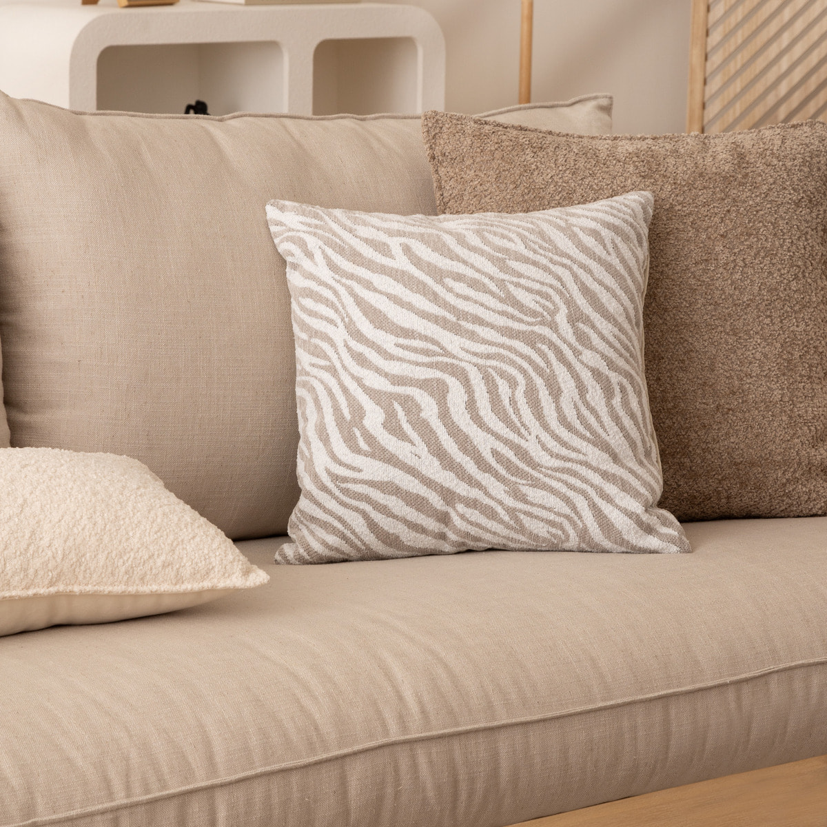 Housse de coussin Jeni chenille beige lin 40x40cm