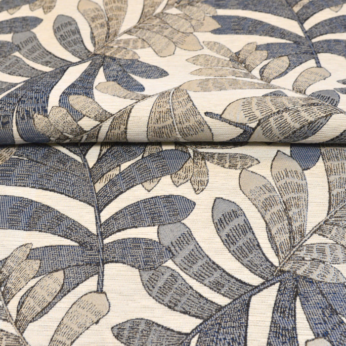 Rideau tamisant jacquard à motifs végétaux - Bleu