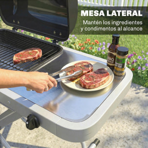 Outsunny Barbacoa de Gas Plegable, BBQ Gas con Quemador 2,5 kW, Barbacoa Portátil con Termómetro, Mesa Lateral, Parrilla de Hierro Fundido, Recogedor Grasa y 2 Ruedas para Jardín, Camping, Negro