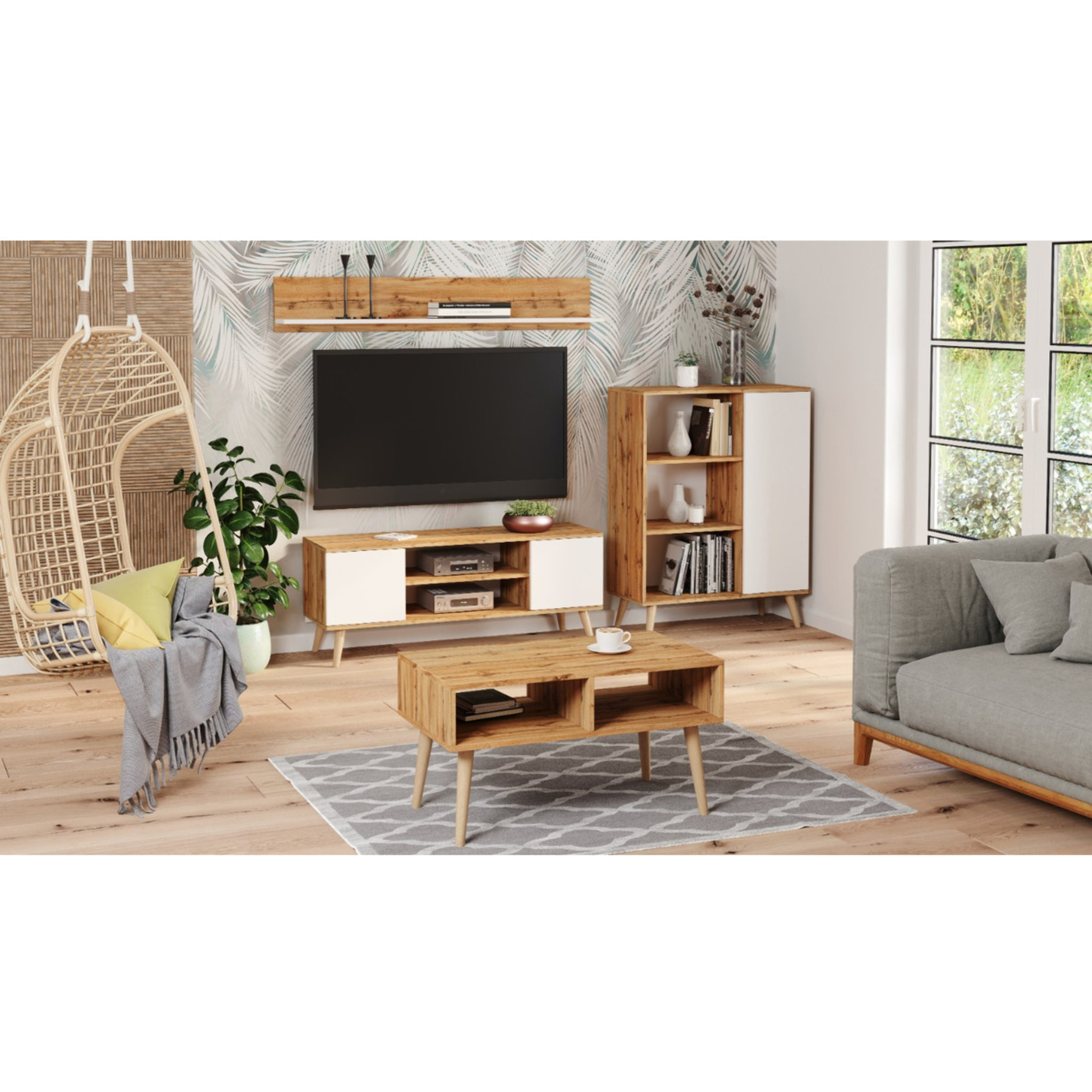 Mobile porta TV Focus in rovere Gold Craft e bianco