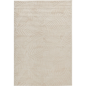 BLOOM - Tapis poils ras motif feuille en relief - Crème