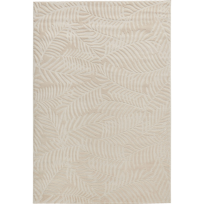 BLOOM - Tapis poils ras motif feuille en relief - Crème