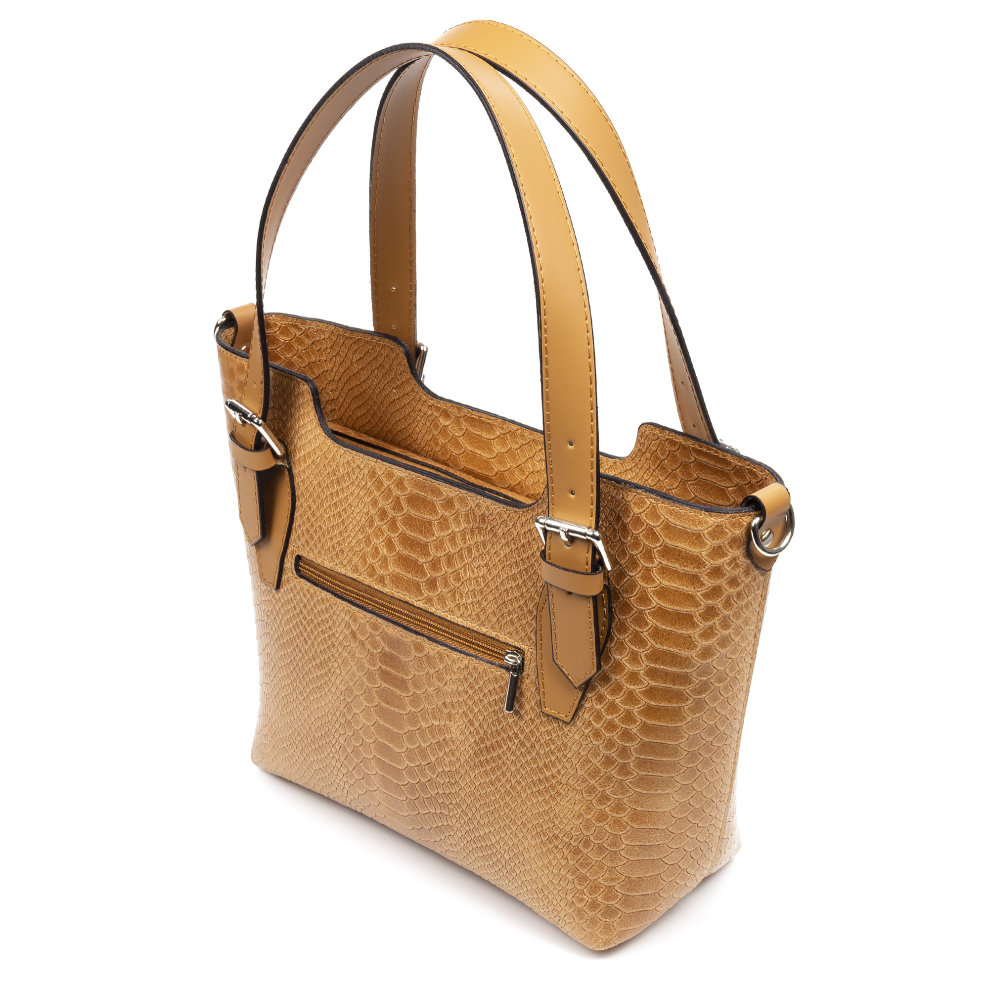FIRENZE ARTEGIANI Borsa Tote da Donna Arezzo. Vera Pelle Scamosciata Incisione Serpente Made in Italy 37x14x27 Cm. Colore: pelle