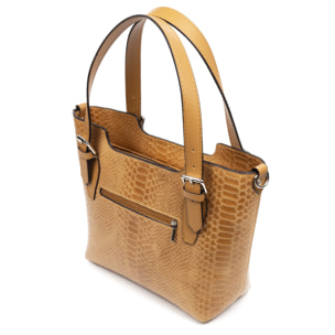 FIRENZE ARTEGIANI Borsa Tote da Donna Arezzo. Vera Pelle Scamosciata Incisione Serpente Made in Italy 37x14x27 Cm. Colore: pelle