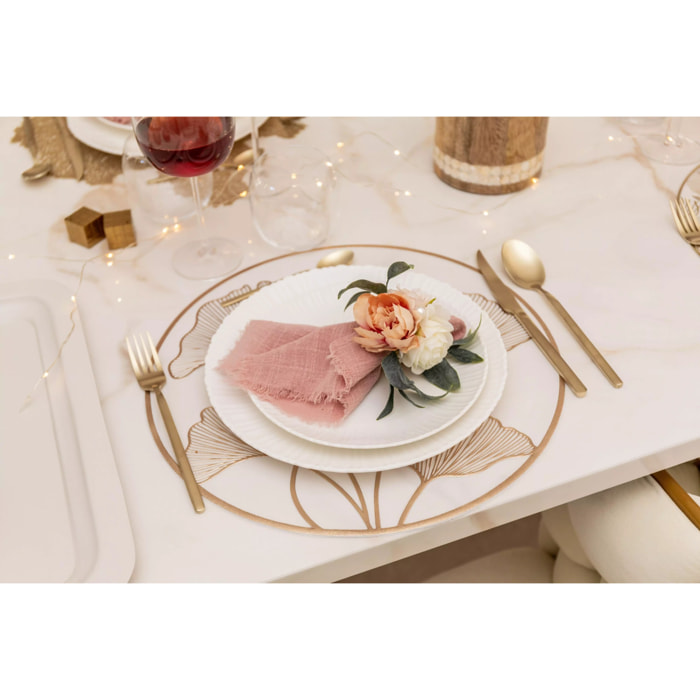 Lot de 6 Dessous d'assiette ginkgo blanc et doré