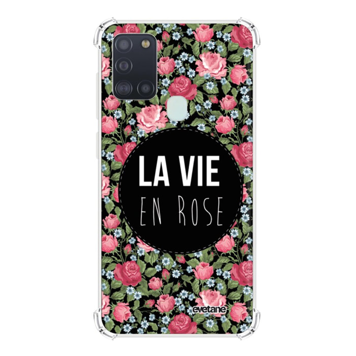 Coque Samsung Galaxy A21S anti-choc souple angles renforcés transparente La Vie en Rose Evetane