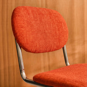 Lot de 2 chaises cantilever arrondie métal. tissu chenille orange et pieds chromés - L 47 x P 54.5 x H 81cm - Maloa