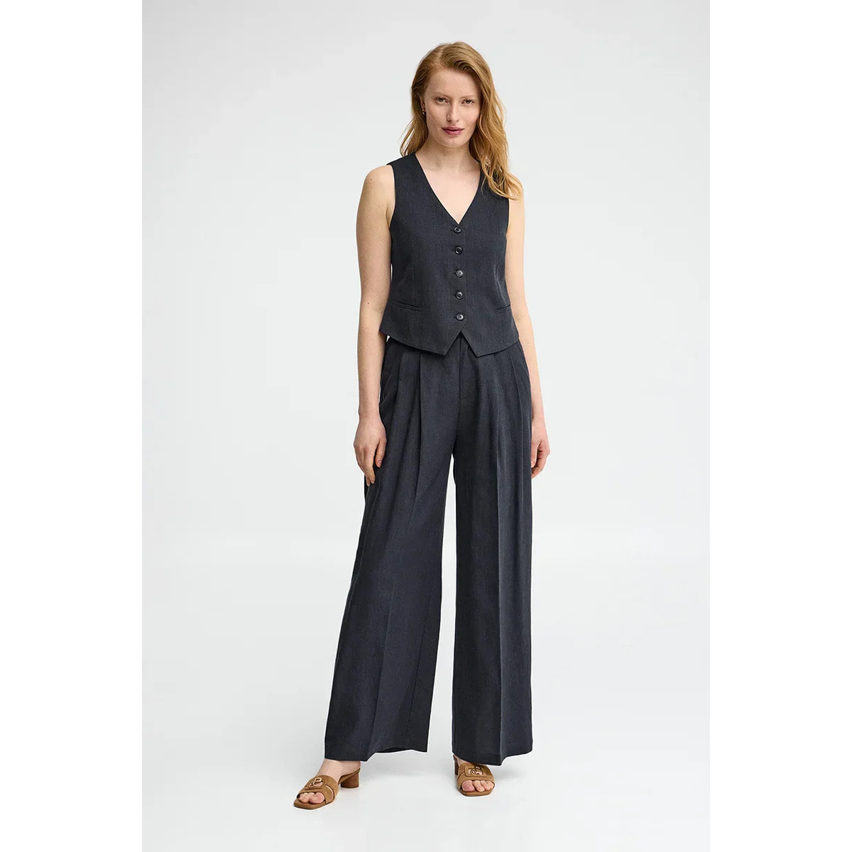 Pantalón Alice de lino azul marino de corte relajado con logo Polo Club