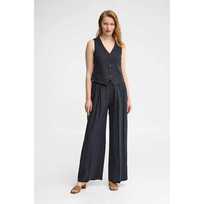 Pantalón Alice de lino azul marino de corte relajado con logo Polo Club