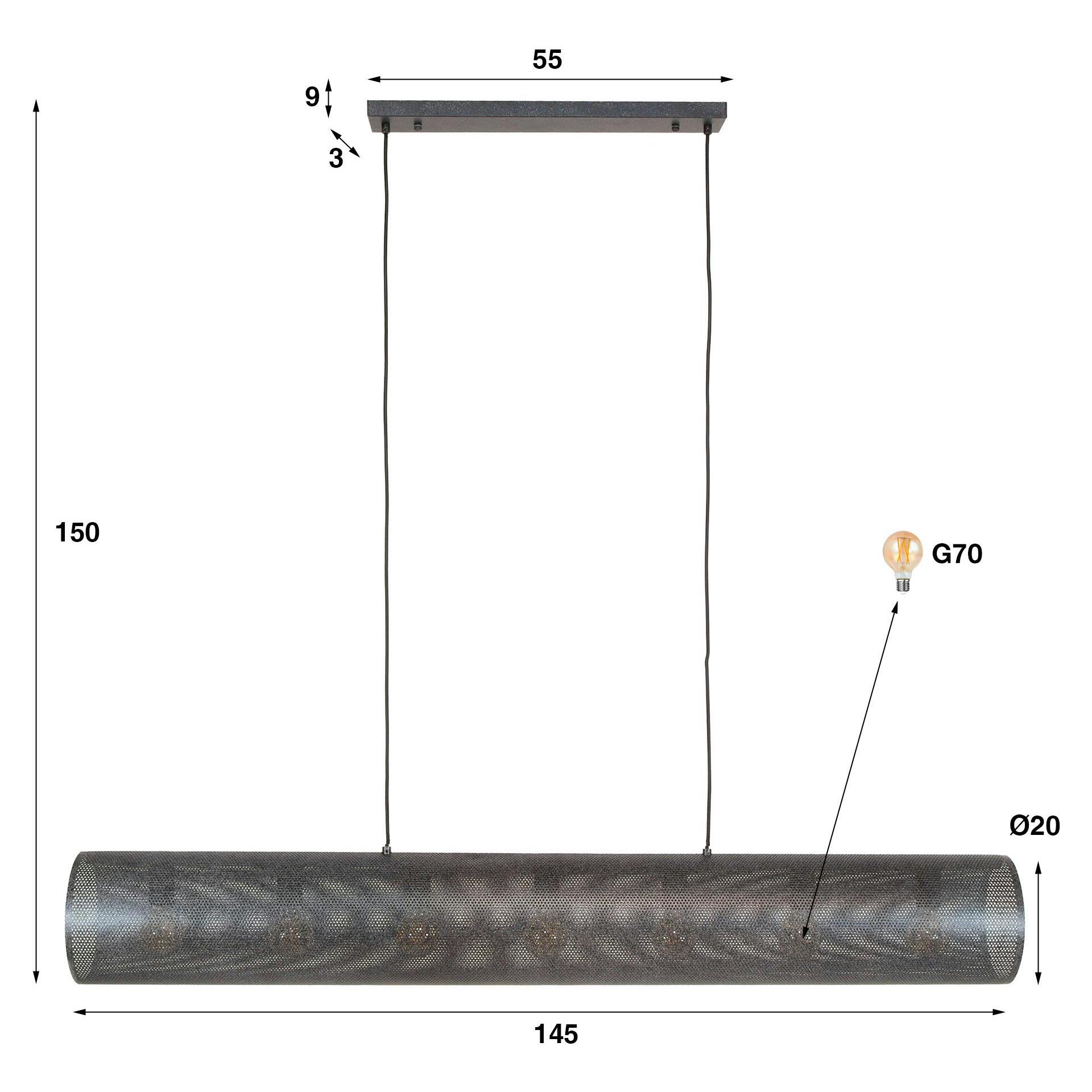 Suspension tube en métal noir perforé 7 lampes RALF
