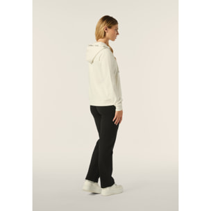 Tuta donna comfort fit in felpa con cappuccio stampe argento