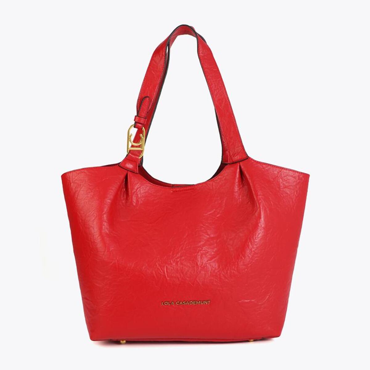 Borsa shopper con pieghe e logo sul manico