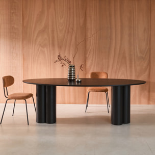 Table à manger ovale bois d'hévéa et placage chêne 8 places LEONORE