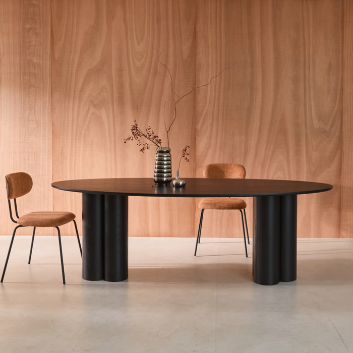 Table à manger ovale bois d'hévéa et placage chêne 8 places LEONORE