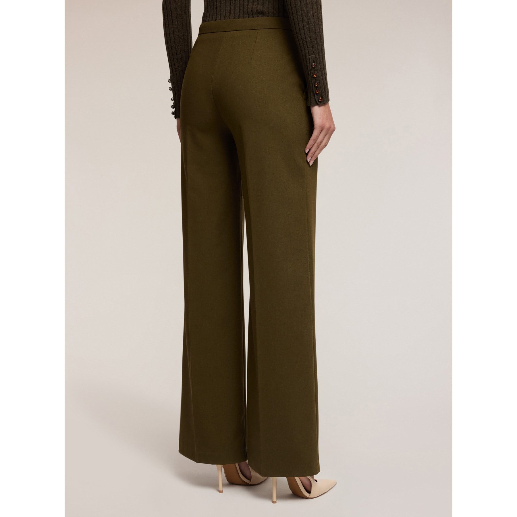 Motivi - Pantalones palazzo de franela mezcla de lana - Verde militare