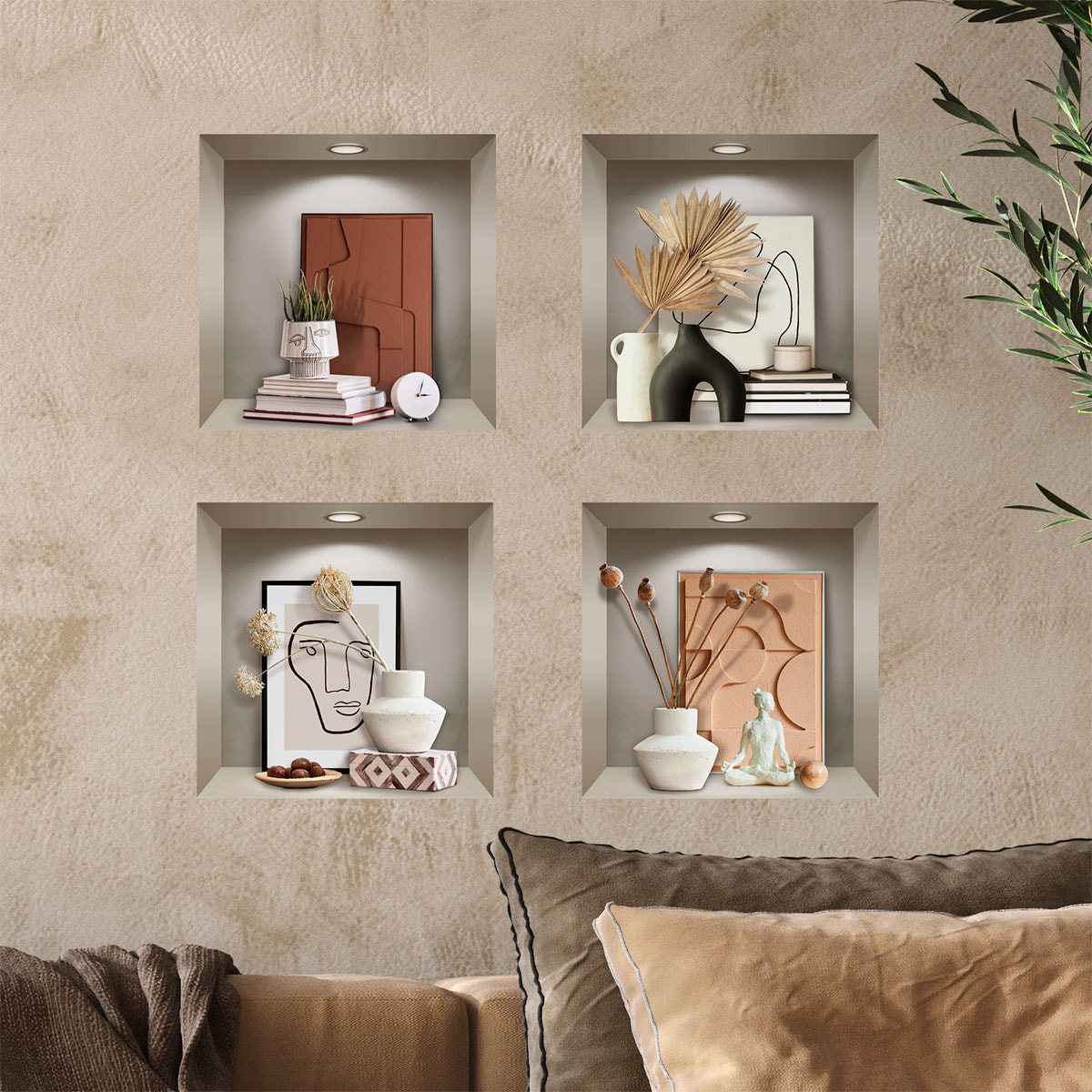 Stickers muraux 3D | Sticker Mural Autocollant effet 3D objets design - Stickers adhésifs 3D Chambre Salon Trompe l'oeil