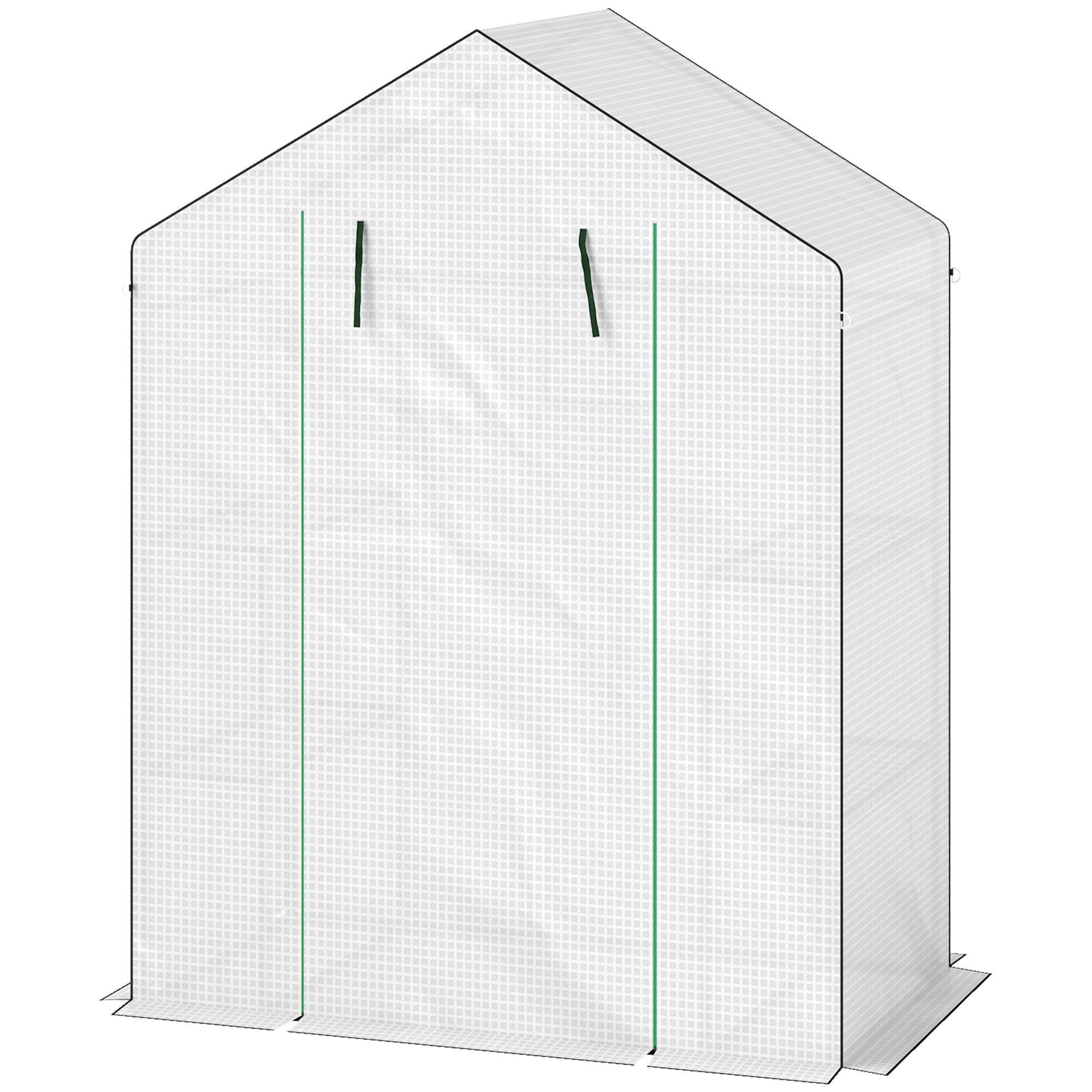 Serre de jardin 4 tablettes dim. 1,43L x 0,74l x 1,9H m porte déroulante fenêtre acier PE haute densité blanc