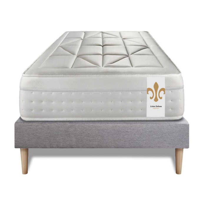 Ensemble Matelas Vingt-Huit - 28cm - Ressorts ensachés et mémoire de forme - Soutien point par point - Sommier Tapissier Gris