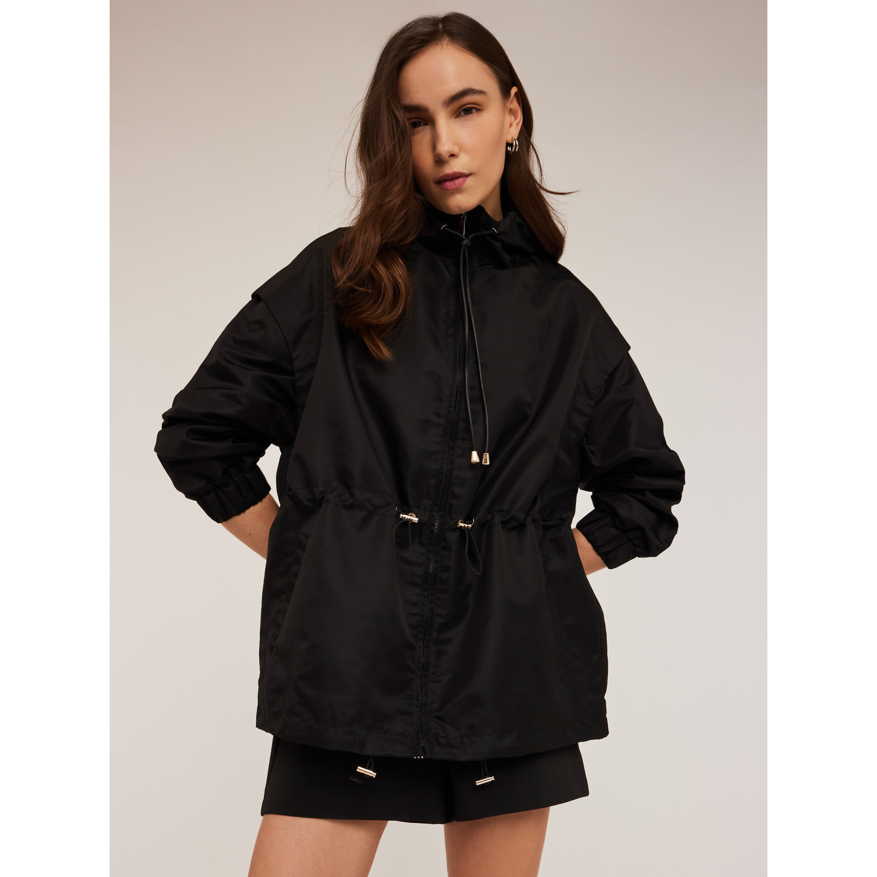 Motivi - Parka de nailon con jareta - Negro