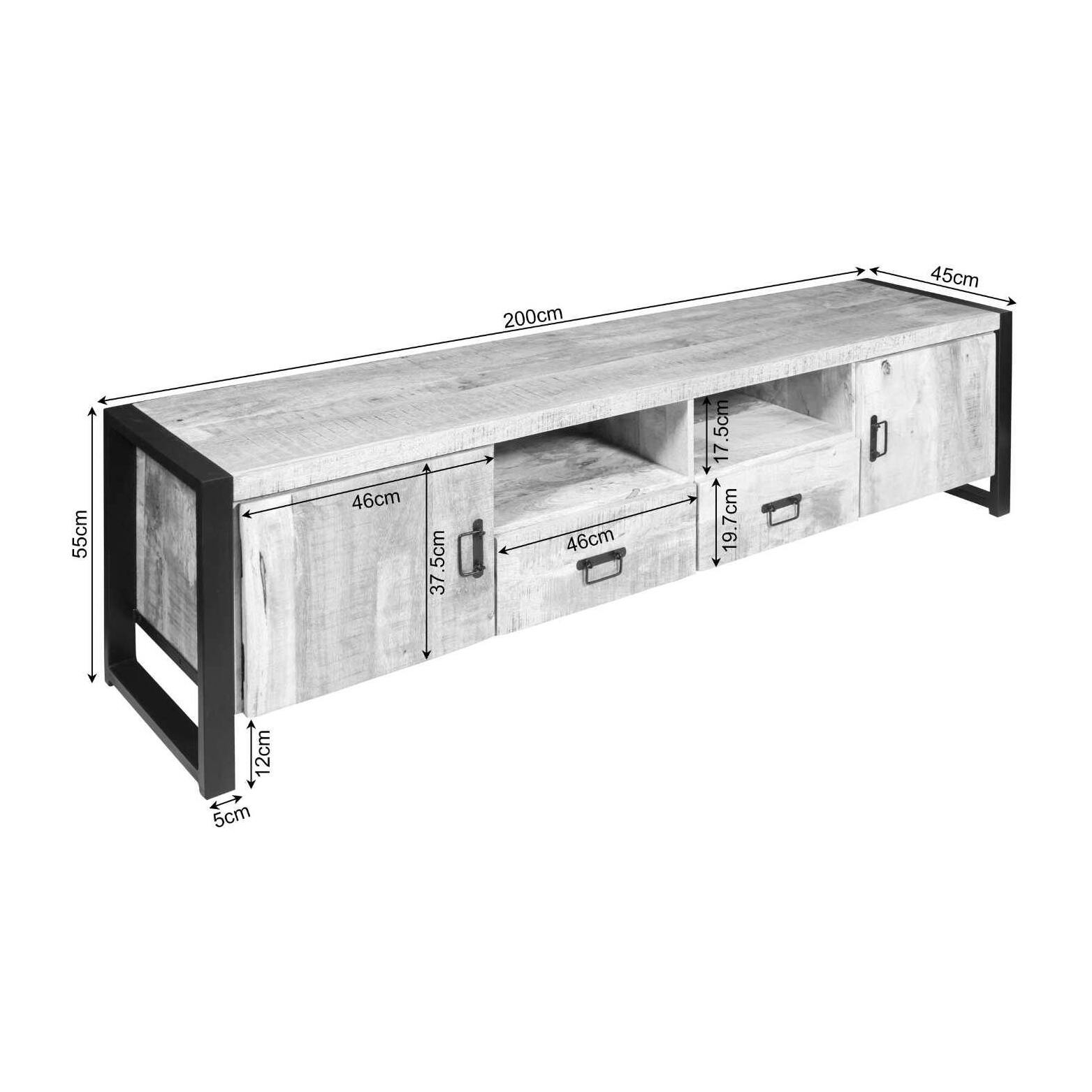 Meuble TV bois métal 2 portes 2 tiroirs MILORA