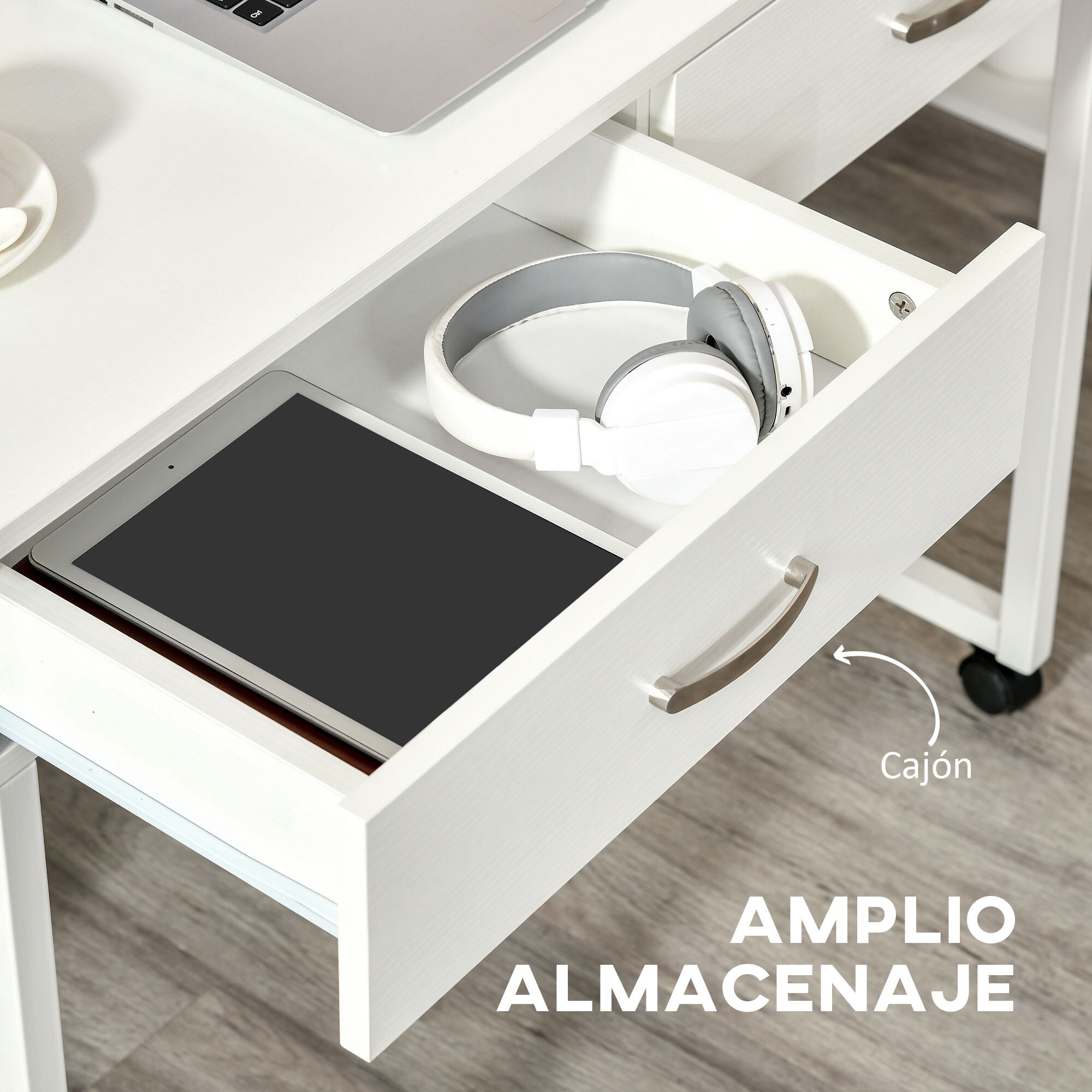 Escritorios Apilables Conjunto de 2 Mesas Escritorio para Ordenador Portátil con Ruedas 2 Cajones para Oficina 100x36x88 cm Blanco